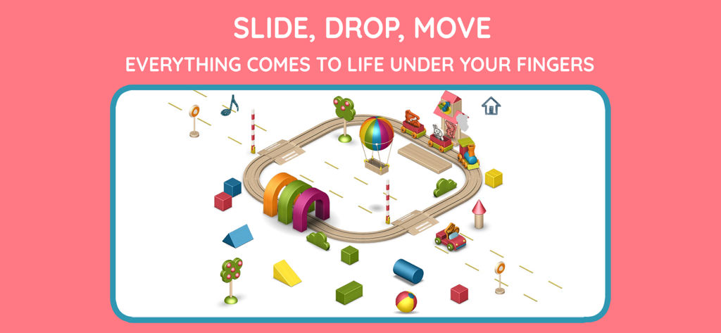 Pango Playground for kids - An interactive digital playground for toddlers featuring wooden train tracks and colorful blocks