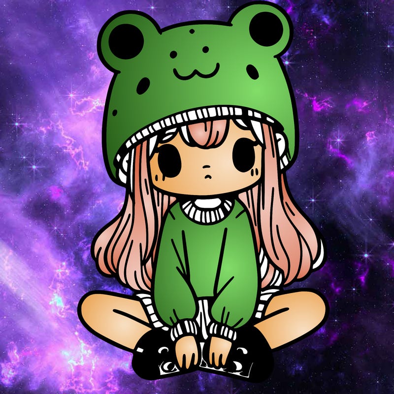 a girl wearing a frog hat and some frog socks