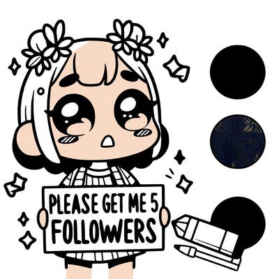 a girl with a sign that says please get me to 5 followers