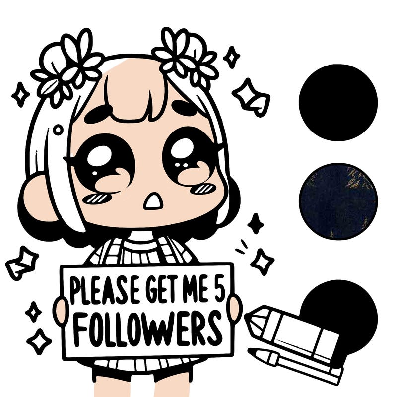 a girl with a sign that says please get me to 5 followers