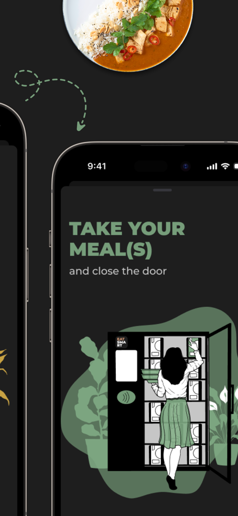 EatSmart by Perfect - Graphic showing a user taking a meal from an EatSmart smart fridge