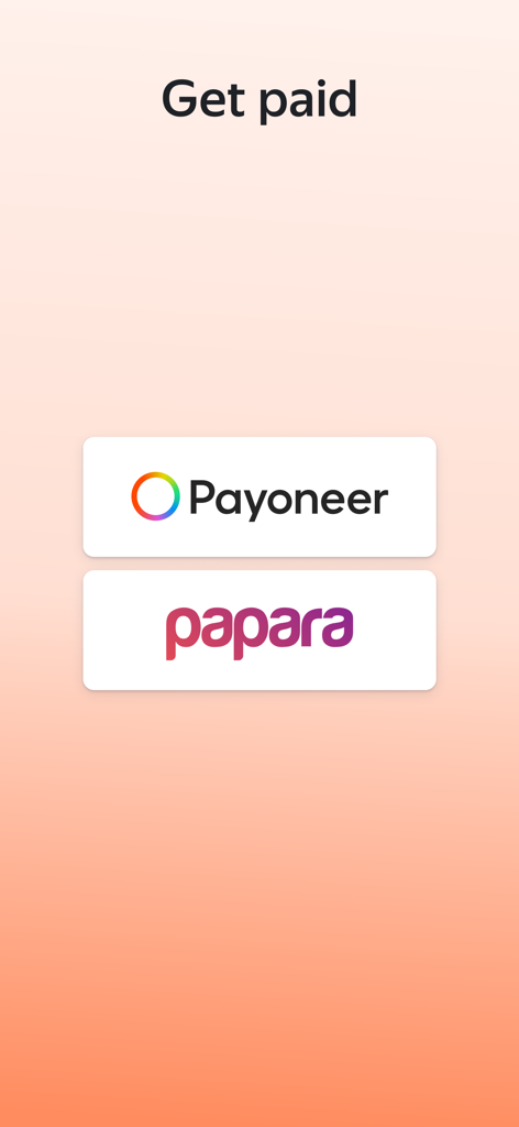 Toloka: Earn online - Toloka app screen showing Get paid options with Payoneer and Papara