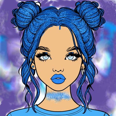 realistic girl with two buns in hair and lips