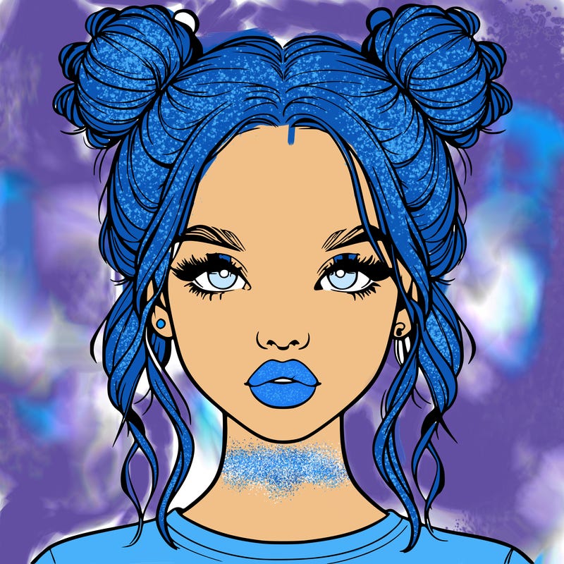 realistic girl with two buns in hair and lips