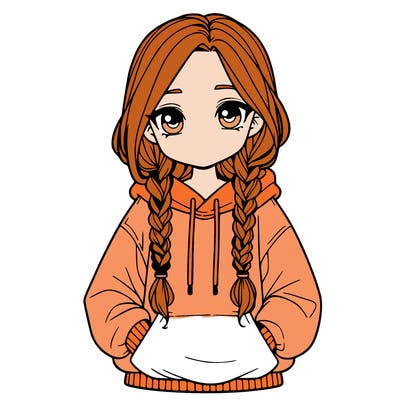 a realistic girl with a oversized hoodie and she has braids