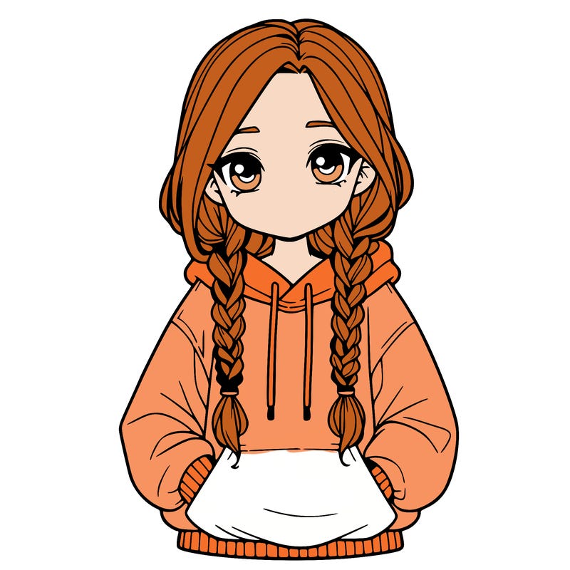 a realistic girl with a oversized hoodie and she has braids