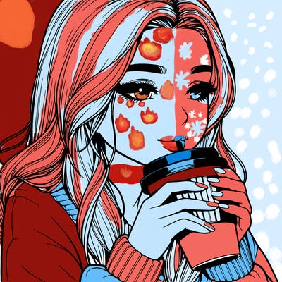 realistic girl drinking coffee