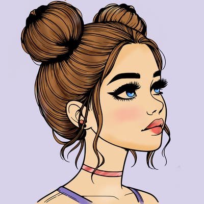 realistic girl with buns on the top of her head