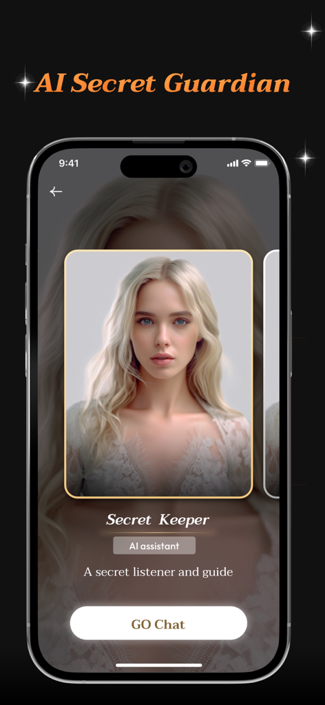 Oberfläche der Echo-App, die einen KI-Geheimniswächter namens Secret Keeper für anonyme Chats zeigt