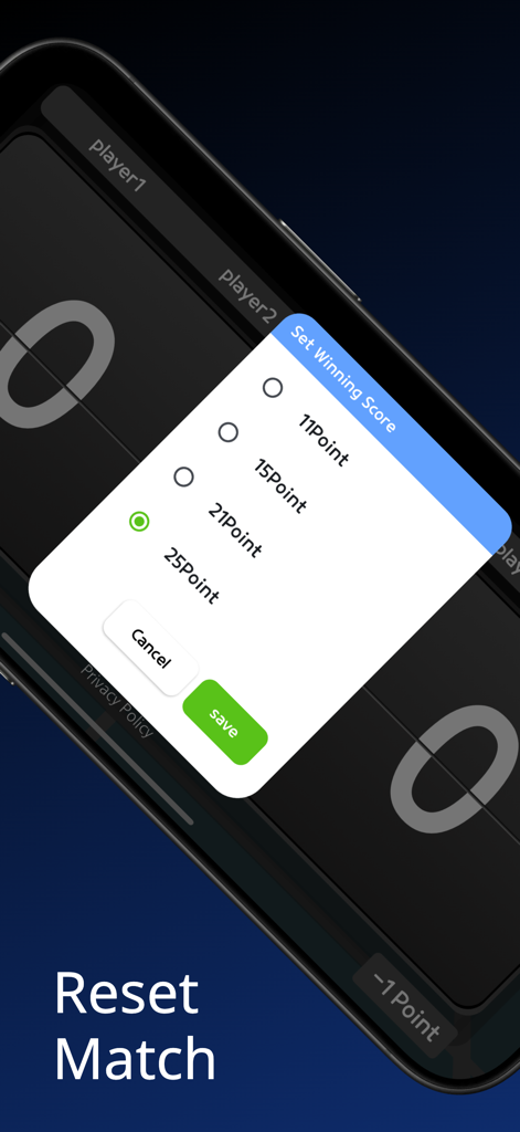 mintonBoard - Setting a custom winning score in the mintonBoard badminton scoreboard app