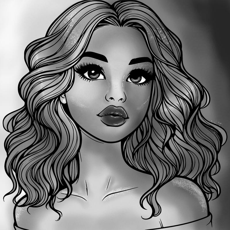 realistic girl with wavy hair and lips
