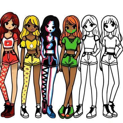 a group of girls wearing crop tops and shorts