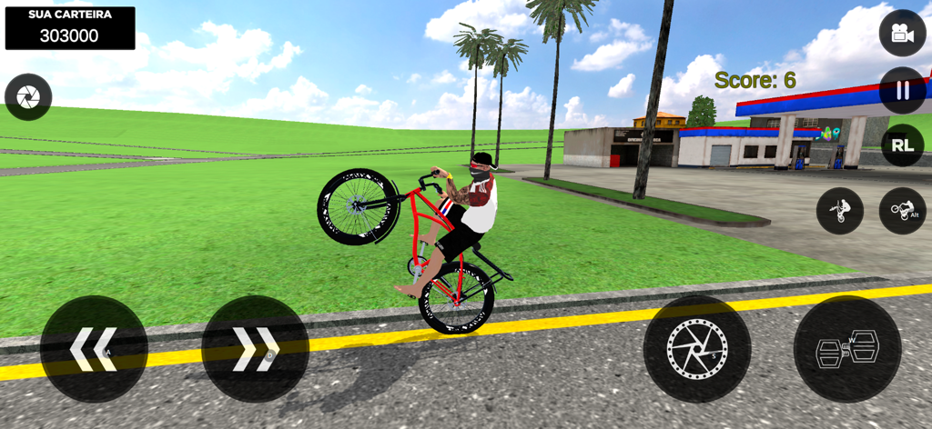 Bike Dichavadas - Brasil - A player performing a wheelie stunt on a red bicycle in the Bike Dichavadas Brasil game