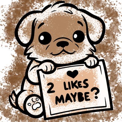 a puppy holding a sign that says 2 likes maybe?