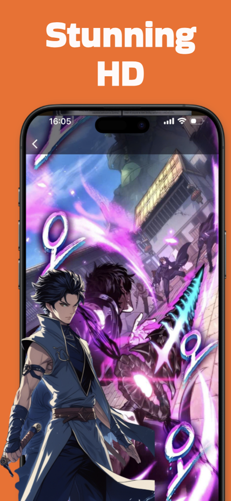 MangaToon - From MangaDex - Smartphone displaying a high definition action manga scene in the MangaToon app