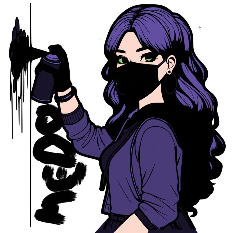 realistic girl with mask spray painting a wall