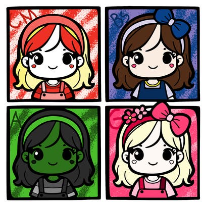 1 girl split into 4 squares