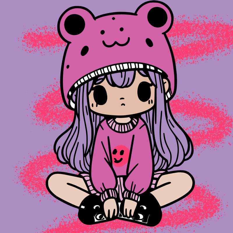 a girl wearing a frog hat and some frog socks