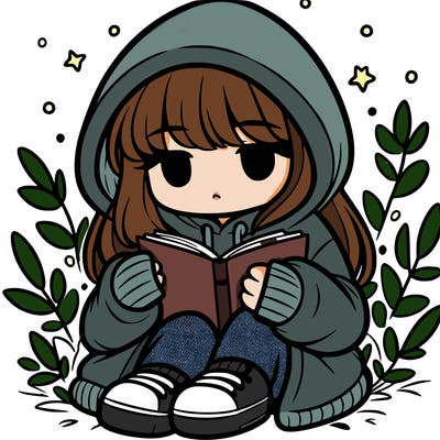 girl in oversized hoodie reading a book