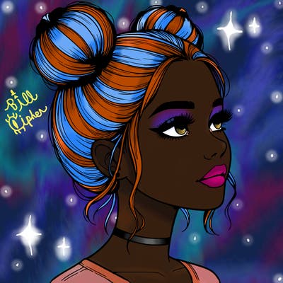 realistic girl with buns on the top of her head