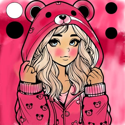realistic girl in a animal pjs hoodie