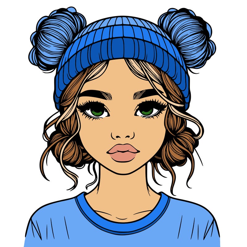 realistic girl with buns in her hair with a beanie on