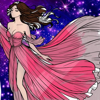 realistic woman in dress flowing the the wind