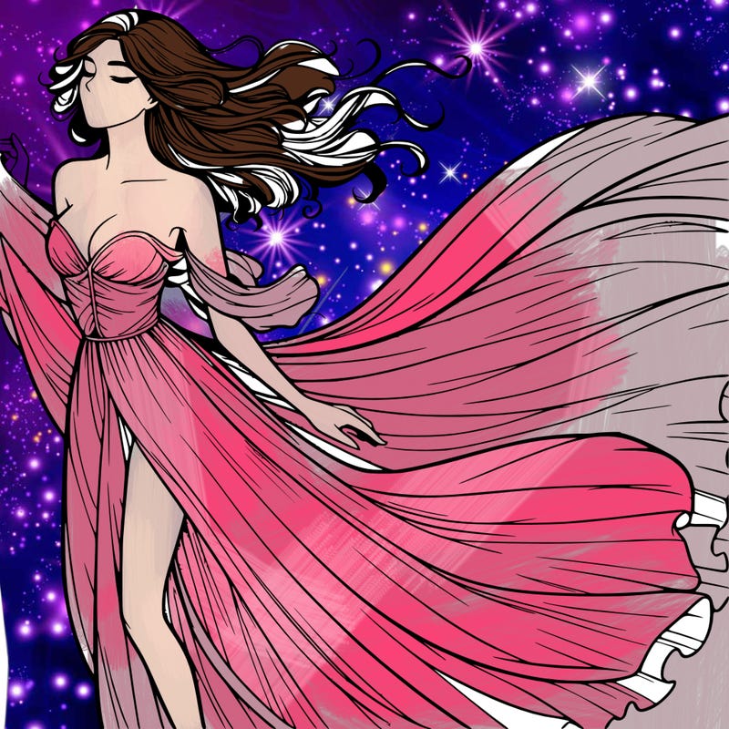 realistic woman in dress flowing the the wind