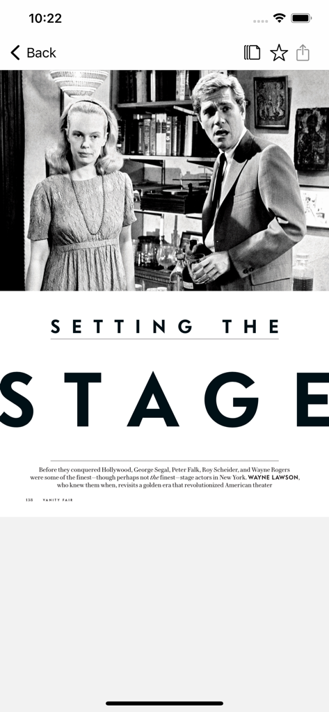 Vanity Fair Digital Edition - ヴァニティ・フェア デジタル版アプリの「Setting the Stage」と題されたエディトリアル記事
