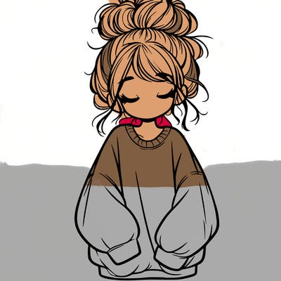 girl with baggy sweatshirt and messy bun