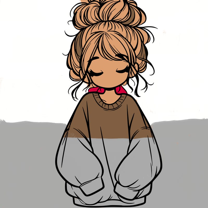 girl with baggy sweatshirt and messy bun