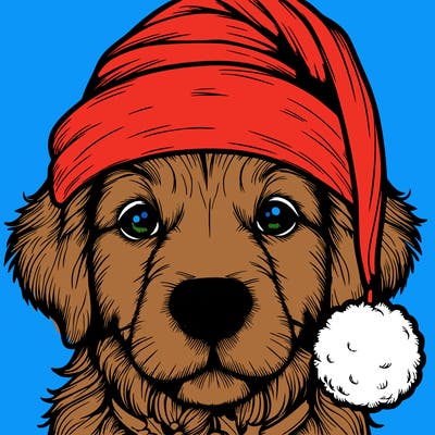 realistic dog with a christmas hat