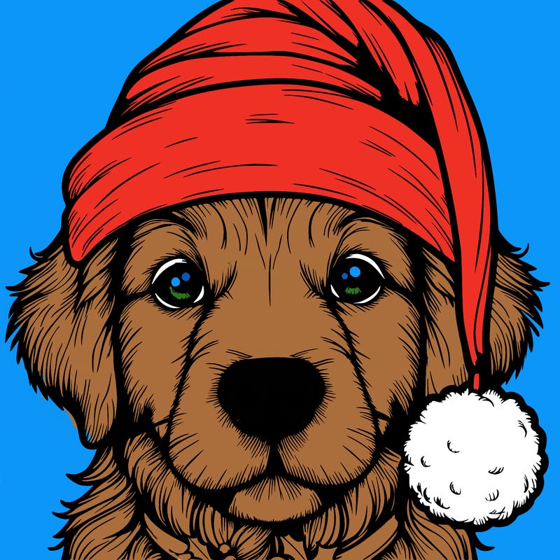 realistic dog with a christmas hat