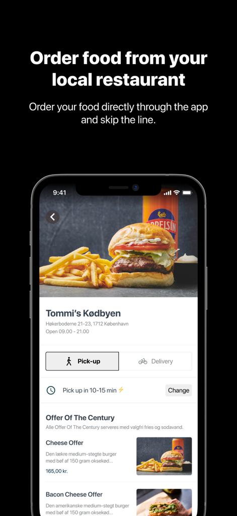 Tommi's Burger Joint - Tommis Burger Joint mobile App Benutzeroberfläche mit Menüangeboten und Abholoptionen