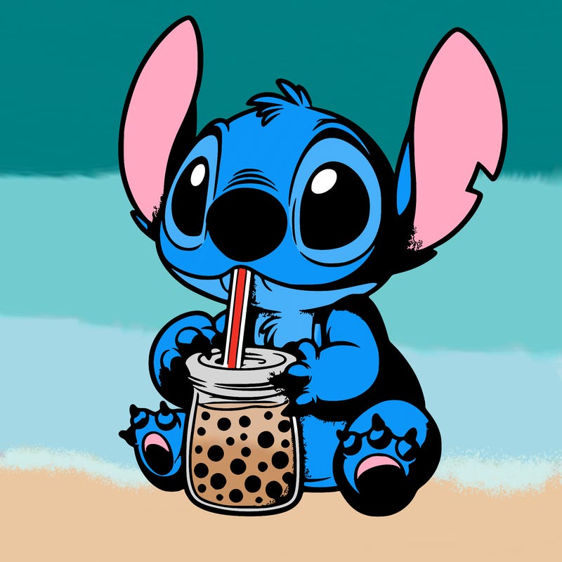 stitch drinking boba tea