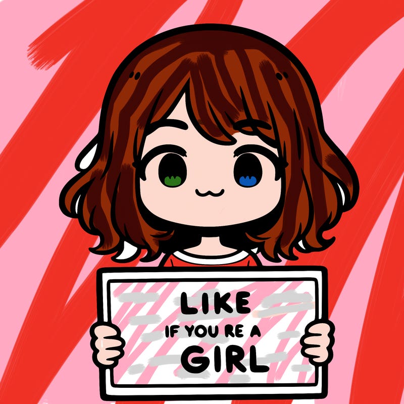 a cute girl holding a sign that says like if you’re a girl