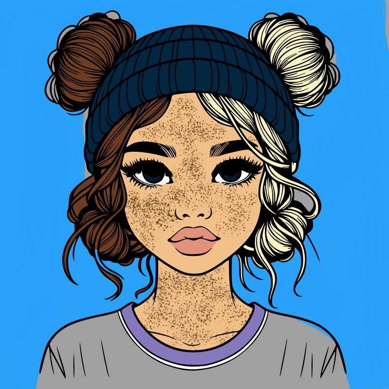 realistic girl with buns in her hair with a beanie on