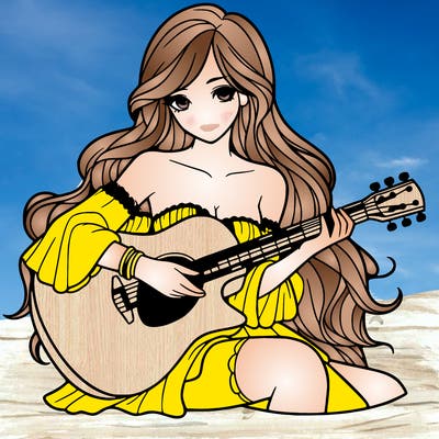 beautiful girl playing the guitar