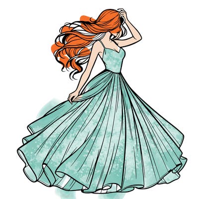 realistic woman with dress flowing in the wind