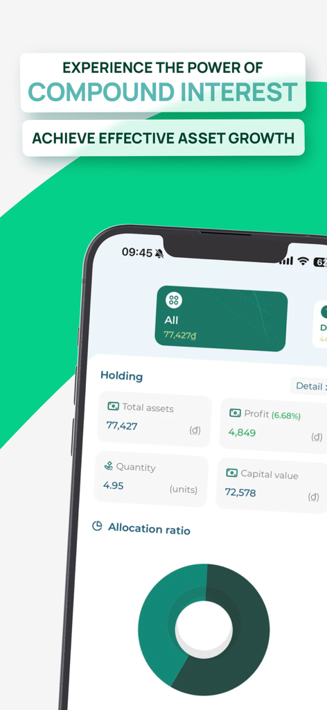 DragonX by Dragon Capital - DragonX app interface showing portfolio holdings and asset allocation chart