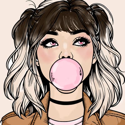 realististic girl blowing bubble -gum