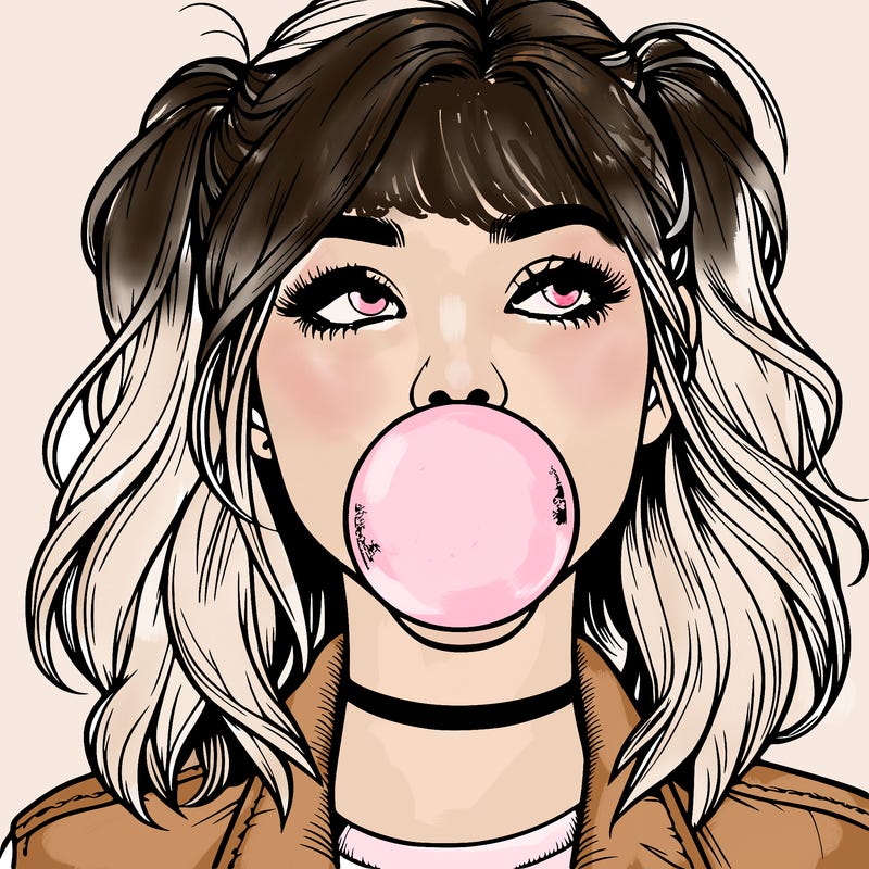 realististic girl blowing bubble -gum