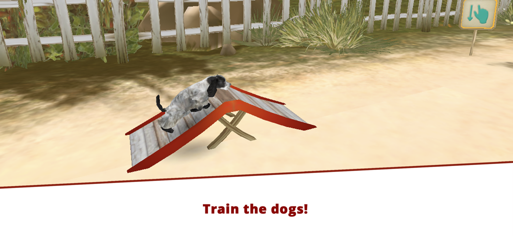 Un perro entrenando en una rampa de agilidad en el juego Dog Hotel
