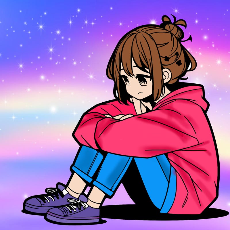 sad anime girl sitting alone