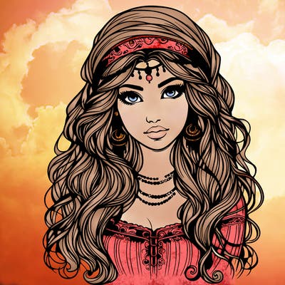 realistic beautiful mysterious gypsy girl