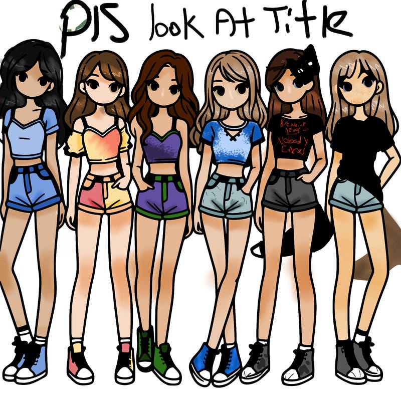 a group of girls wearing crop tops and shorts