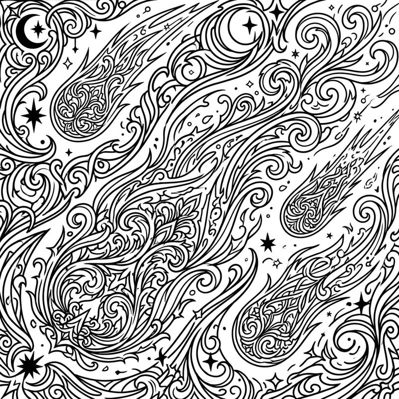 Dive into the mysterious beauty of the cosmos with this Gothic Oort Cloud Comets coloring page. Featuring intricate comets and celestial patterns, it offers a captivating artistic challenge for all ages.