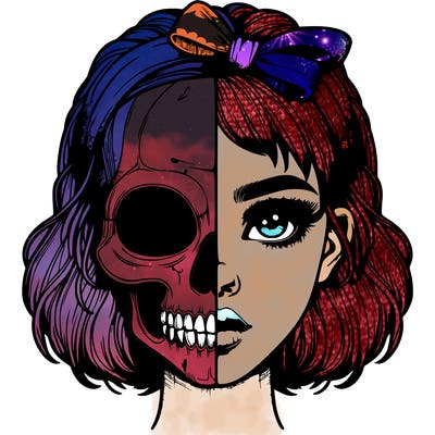 realistic girl with half skull mask