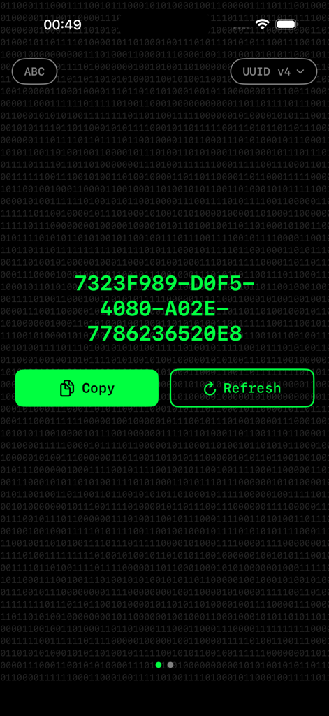 Quick UUID: GUID Generator - Quick UUID app screen showing a generated UUID v4 with copy and refresh options