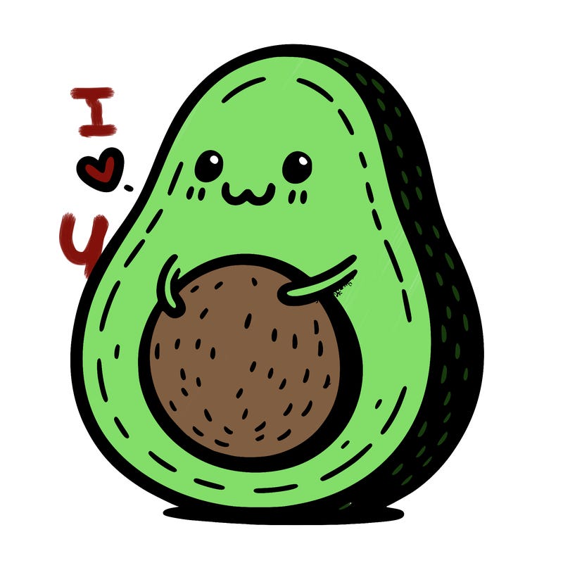 an avocado hugging an avocado